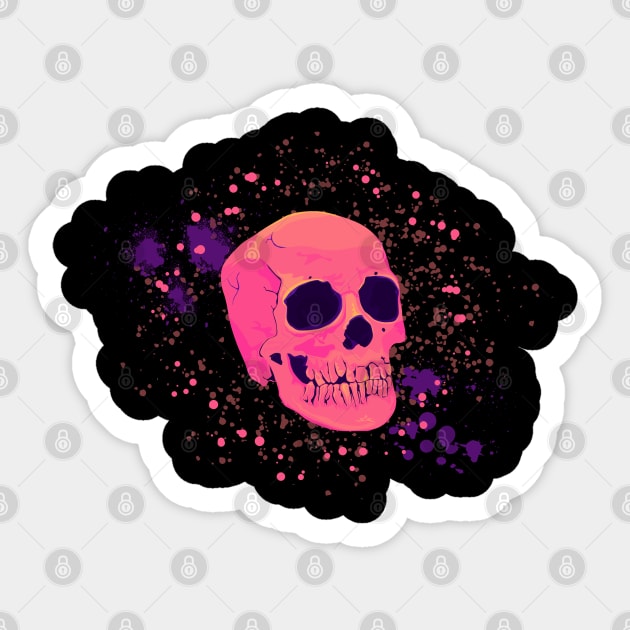 Pink Skull - Retro Paint Splatter Sticker by TopKnotDesign